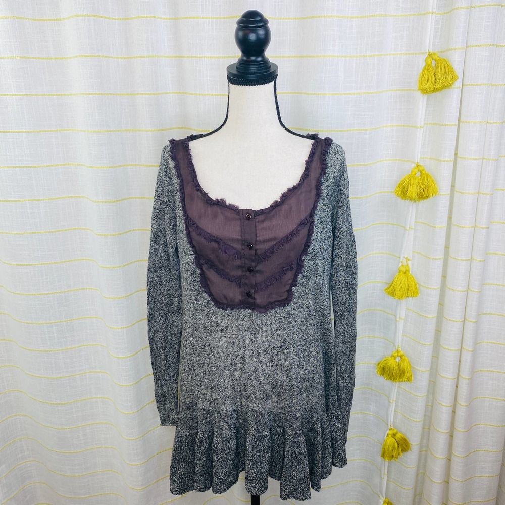 Free People Tunic Top Womens Medium Lightweight Knit Sheer Panels Boho Hippie